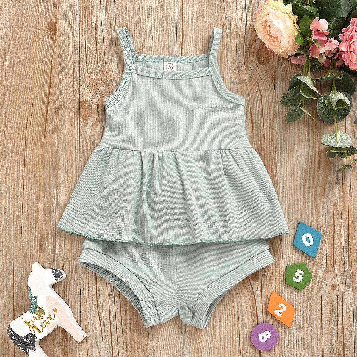 Baby Sleeveless Solid organic cotton  Summer Tops + Shorts (2pcs) - MamaGas Enterprise 