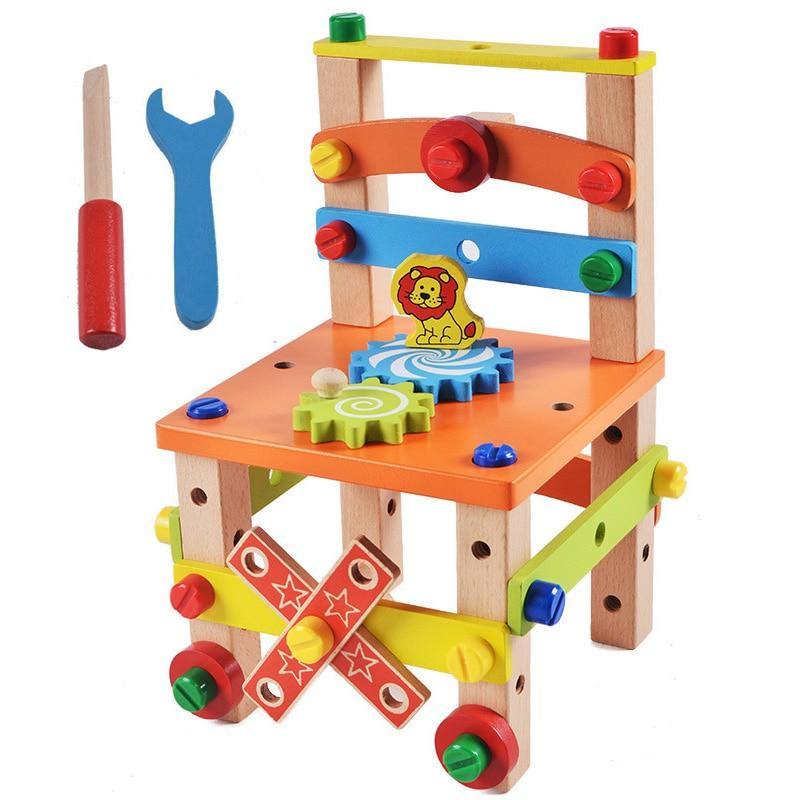 Wooden Assembling Chair Montessori Toys Baby Educational Wooden Toy Preschool Multifunctional Variety Nut Combination Chair Tool - MamaGas Enterprise 