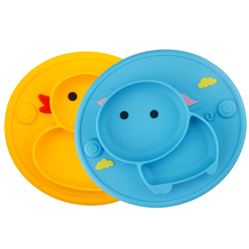 Baby Silicone Plate Set Self-Feeding Antislip Saucer Suction Children's Tableware Silicone Dish for Baby-Led Weaning 9 Months+