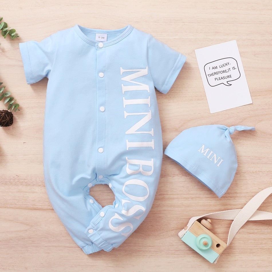 PatPat Hot Sales 2021 Spring and Summer Baby Boy MINI BOSS Baby Rompers with Hat Short and Long Sleeve Baby‘s Clothing