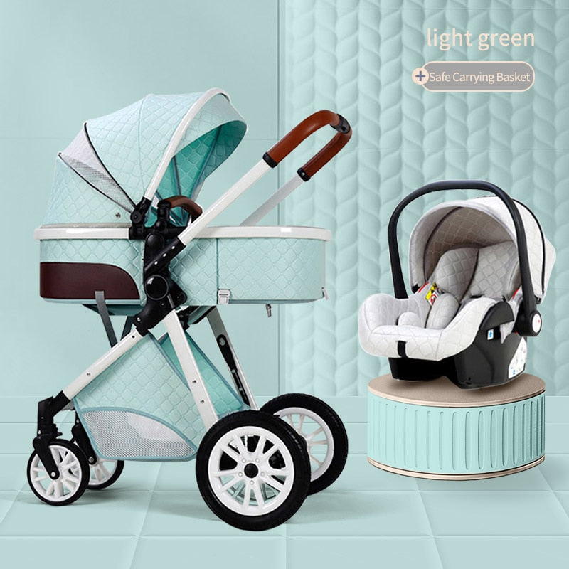 Fashion Baby Stroller 3 in 1 Folding Prams Portable Travel Baby Carriage Luxury Leather High Landscape Baby Car Free Shipping