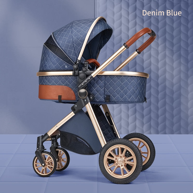 Fashion Baby Stroller 3 in 1 Folding Prams Portable Travel Baby Carriage Luxury Leather High Landscape Baby Car Free Shipping