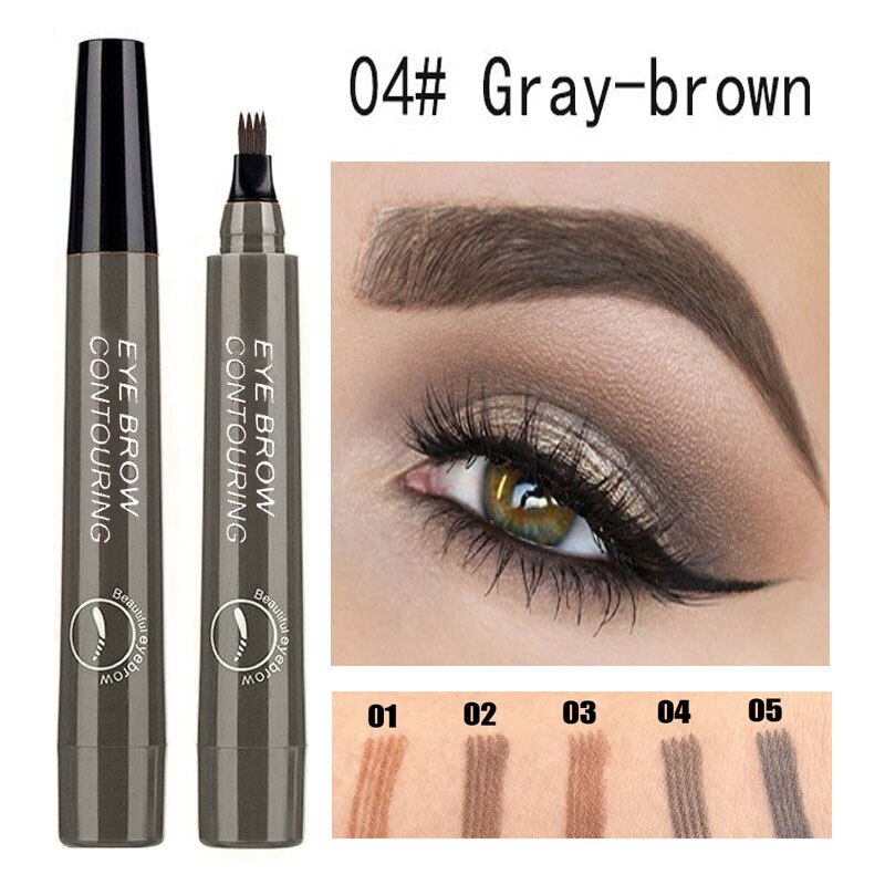 4 Fork Tip Liquid Ink Waterproof Tinted Brow Eye Makeup Tattoo Eyebrow Pen 5 Colors Eyebrow Pen Dark Brown Liquid Eyebrow Pencil