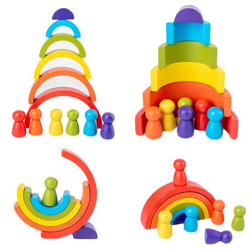 DIY children's wooden rainbow toy creative wood rainbow stacked balance blocks baby toy Montessori educational toys for children - MamaGas Enterprise 