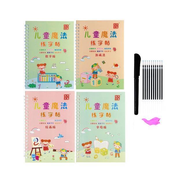 4 Books + Pen Magic Practice Copybook Free Wiping Children's Copybook Magic Magic Writing Sticker English Version - MamaGas Enterprise 
